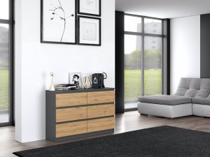 Topeshop KOMODA MALWA 6 SZUFLAD M6 120 - ANTRACYT / DĄB ARTISAN 8