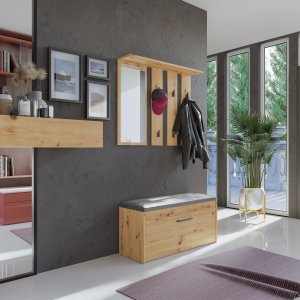 Topeshop GARDEROBA WIESZAK LUSTRO SZAFKA NA BUTY PARMA DĄB ARTISAN 4