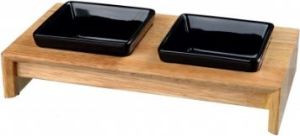 Trixie Zestaw misek , ceramiczno/drewniany, 2 × 0.2 l, 28 × 5 × 15 cm, miski: czarne 1