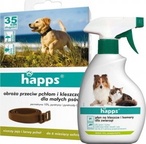 Bros HAPPS - obroża przeciw pchłom i kleszczom dla małych psów 35cm + HAPPS płyn na kleszcze i komary dla zwierząt 200ml 1