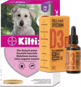Bayer BAYER Kiltix Obroża dla psów dużych dł, 70cm + olej konopny - witamina D3 Forte 30ml (dla ludzi) 1