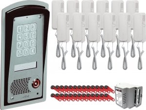 RADBIT Zestaw 12-rodzinny Radbit Panel Domofonu cyfrowego wielorodzinnego czytnik kod KEC-4 MOD DALLAS 1