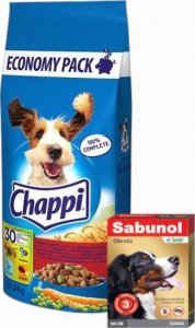 Dermapharm CHAPPI 13,5kg - sucha karma dla psów z wołowiną, drobiem i warzywami + Sabunol szara obroża przeciw pchłom i kleszczom dla psa 50 cm 1