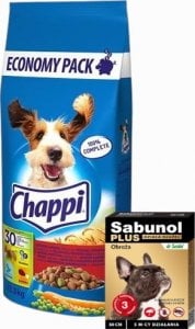 Dermapharm CHAPPI 13,5kg - sucha karma dla psów z wołowiną, drobiem i warzywami + Sabunol Plus - Obroża przeciw pchłom i kleszczom dla psa 50cm 1