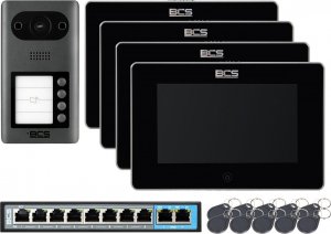 BCS 4-rodzinny Zestaw wideodomofon IP BCS-PAN4401G-S 4x Monitor 7" BCS-MON7300B-S + 10x brelok 1