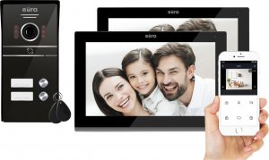 Eura Wideodomofon EURA VDP-82C5 - dwurodzinny czarny 2x LCD 7'' FHD obsługa 2 wejść kamera 1080p czytnik RFID natynk 1