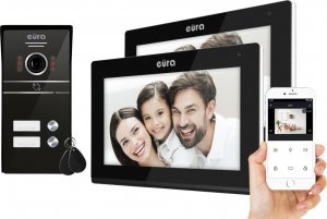 Eura Wideodomofon EURA VDP-82C5 - dwurodzinny czarny 2x LCD 7'' FHD obsługa 2 wejść kamera 1080p czytnik RFID natynk 2