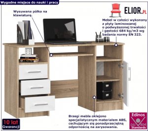 Biurko Elior Biurko dla dzieci i młodzieży dąb sonoma + biały - Delian 2X 2