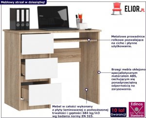 Biurko Elior Biurko dla dzieci i młodzieży dąb sonoma + biały - Miren 3X 2