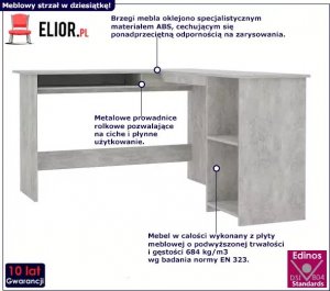 Biurko Elior Merfis 3X Szare 140 cm x 120 cm 2