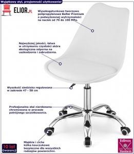 Krzesło biurowe Elior Białe skandynawskie krzesło obrotowe - Fernis 2