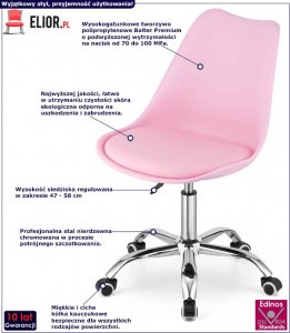 Krzesło biurowe Elior Różowe dziecięce krzesło obrotowe - Fernis 2