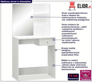 Elior Biała toaletka z lustrem szufladą i półkami - Weri 2
