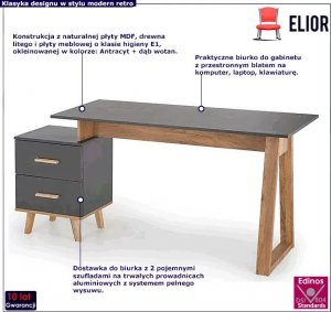 Biurko Elior Espen Antracytowe 165 cm x 60 cm 2