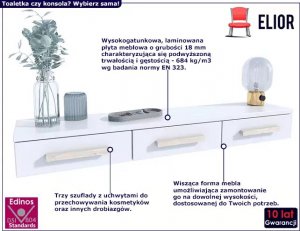 Elior Biała półka wisząca z szufladami - Siris 2