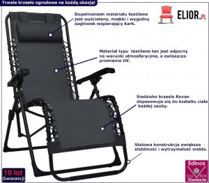 Elior Czarne składane krzesło tarasowe  Rovan 2