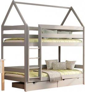 Elior Szare piętrowe łóżko domek dla dzieci z szufladami - Zuzu 4X 190x90 cm 1