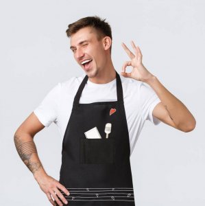 Orion Fartuch kuchenny z kieszonką bawełniany wiązany czarny serduszka 2