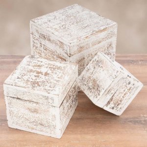 Garthen Zestaw drewnianych pudełek vintage, biały 1
