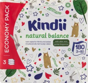 Kindii Natural Balance Chusteczki nawilżane dla niemowląt i dzieci 3x60 szt. 1