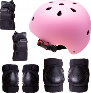 OEM Kask + ochraniacze na rolki, deskorolkę, rower - różowo czarny, rozmiar M 1