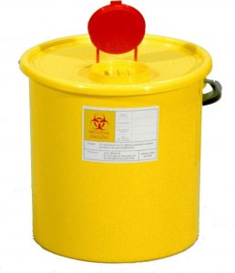 Artech Pojemnik na odpady ostre z otworem wrzutowym wym. 75 x 33 mm, poj. 10l (Kolor żółty) 1