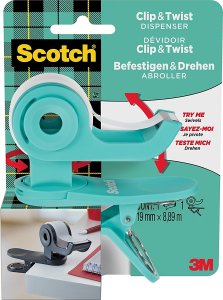 Scotch Dyspenser do taśm SCOTCH® Clip&Twist (C-19-CLIP), w zestawie taśma Magic 19mmx8,89m, zielony 1
