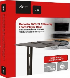 Art PÓŁKA ŚCIENNA na DEKODER DVB-T2, Odtwarzacz Blue-ray/DVD max 3kg D-52 ART - dualny montaż 12