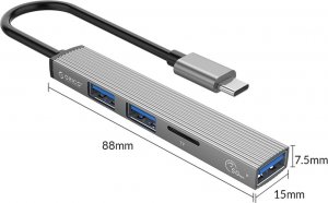 HUB USB Orico 1x TF  + 3x USB-A 3.0 (AH-12F-GY-BP) 10