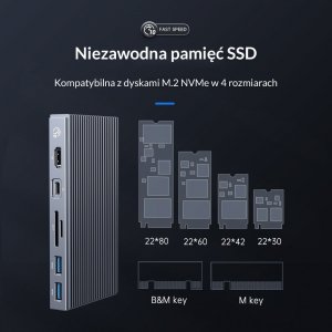 Stacja/replikator Orico NVMe z portami USB-A, HDMI 4K, USB-C PD 100W (CDH-9N-GY-BP) 14