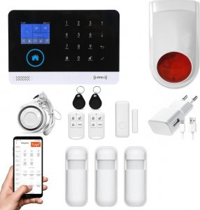 Huxgo Bezprzewodowy alarm GSM + WiFi HXA003 2G z aplikacją TUYA SMART - C3 + syrena bezprzewodowa 1