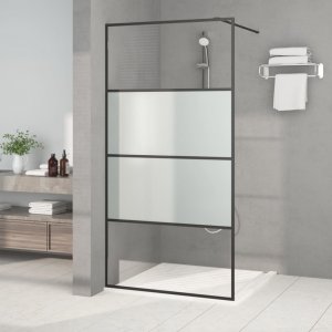 vidaXL vidaXL Ścianka prysznicowa, czarna, 100x195 cm, półmrożone szkło ESG 1