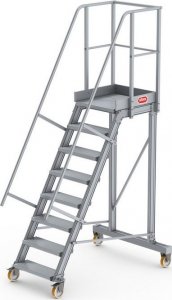 Lero Aluminiowy podest roboczy jezdny (wys. 196 cm, 8 stopni, 4 koła) 1