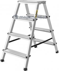 DRABEST Drabina aluminiowa, dwustronna, 4 stopnie wytrzymałość: 125-150 kg (wytrzymałość 125 kg) 4