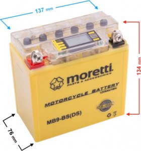 Moretti Akumulator AGM (I-GEL) MB9-BS Moretti ze wskaźnikiem 12V 9Ah 85A L+ 1