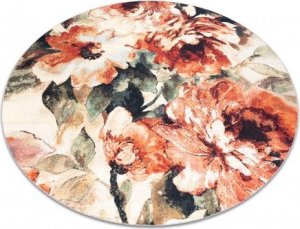 Dywany Łuszczów Dywan ANTIKA 24 tek, koło nowoczesny liście, kwiaty do prania - terakota, koło 160 cm 1