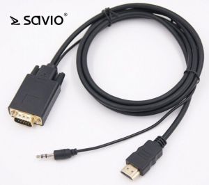 Kabel Savio HDMI - D-Sub (VGA) + Jack 3.5mm 1.8m czarny (SAVKABELCL-104) 2