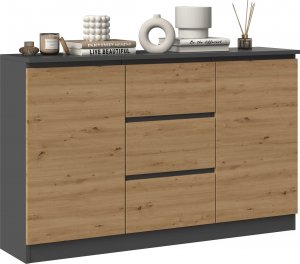 Topeshop KOMODA 2D3S 120CM 3 SZUFLADY 2 DRZWI ANTRACYT DĄB ARTISAN 4