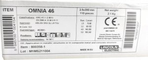 Lincoln Electric ELEKTRODA RUTYLOWA 2,5mm 350mm 2,1kg OMNIA 46 LINCOLN ELECTRIC 2