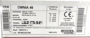 Lincoln Electric ELEKTRODA RUTYLOWA 3,2mm 350mm 2,3kg. OMNIA 46 LINCOLN ELECTRIC 2