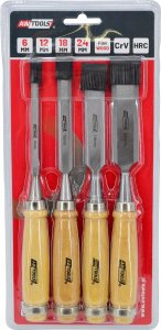 AWTools AWTOOLS ZESTAW DŁUT Z DREWNIANYMI UCHWYTAMI 4 SZTUKI 6/12/18/24 MM 4