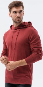 Ombre Sweter męski z kapturem E187 - ciemnoczerwony L 1
