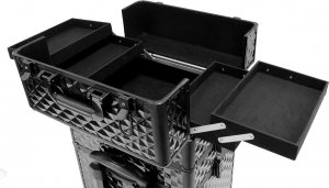 Apte MOBILNY KUFER KOSMETYCZNY Aluminiowy TROLLEY Duży 61x36cm czarny CA19A 5