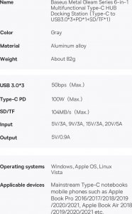 HUB USB Baseus 1x SD 1x microSD  + 4x USB-A 3.0 (WKWG030213) 5