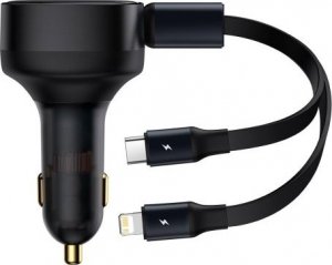 Ładowarka Baseus Ładowarka samochodowa Baseus Enjoyment z kablami USB-C + Lightning 3A, 30W (czarna) 1