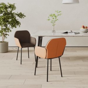 vidaXL vidaXL Krzesła stołowe, 2 szt., brązowe, tkanina i sztuczna skóra 1