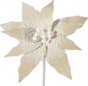 Eurofirany Sztuczny kwiat dekoracyjny z welwetu z koralikami 26 cm beżowy/biały x12 1
