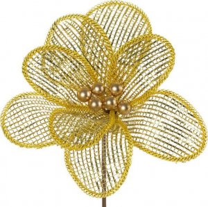 Eurofirany Sztuczny kwiat dekoracyjny z błyskiem 28 cm złoty x12 1