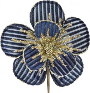 Eurofirany Sztuczny kwiat dekoracyjny z welwetu z brokatem 20 cm granatowy/złoty x12 1
