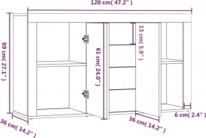 vidaXL Komoda, przydymiony dąb, 120x36x69 cm 8